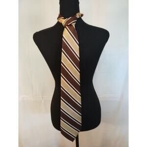 Vintage Sears The Men's Store Necktie Brown Tan Cream 56" Long Polyester